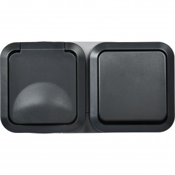 Блок розетка + выключатель горизонтальный IEK TORS 16А IP55 графит