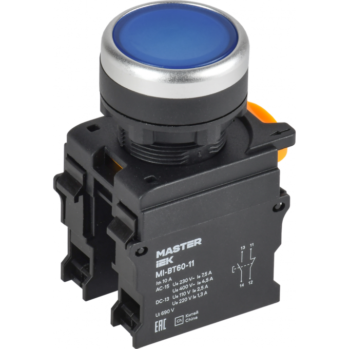 Кнопка IEK MASTER d=22мм 1NO+1NC синяя MI-BT60-11-3-22-K07