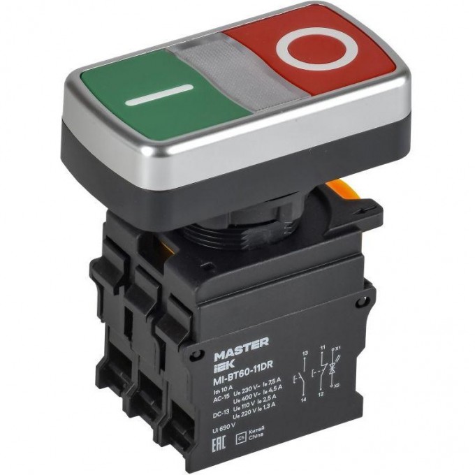 Кнопка "I-O" с подсветкой IEK MASTER MI-BT60-11DR-3-11-K51 d=22мм 1NO+1NC MI-BT60-11DR-3-11-K511