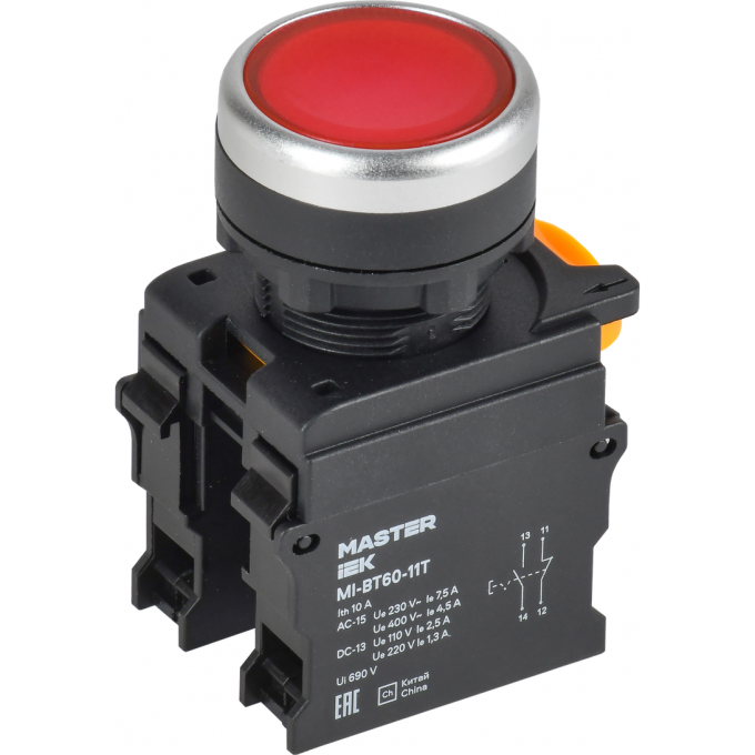 Кнопка с фиксацией IEK MASTER MI-BT60-11T-3-21-K04 d=22мм 1NO+1NC красная MI-BT60-11T-3-21-K004
