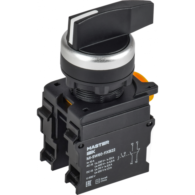 Переключатель длинная ручка на 2 положения возвратный IEK MASTER 1NO+1NC MI-SW60-11XB22-3-25-2-K02
